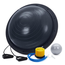 Ballon d'équilibre demi-ballon de yoga, 60 cm, avec bandes de résistance et pompe, Noir