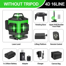 Niveau laser 4D 16 lignes, auto-nivellement, batterie lithium rechargeable, IP54 pour sols et murs