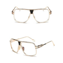 (Gold Clear)Flat Top Square Retro Vintage Big Oversized Aviator Sunglasses Mens Womens Usa