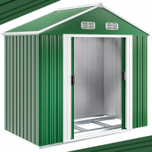GARDEBRUK estufa de jardim 2m2, aço galvanizado, base verde, porta de correr dupla
