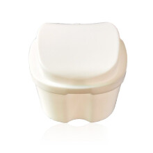 (White)Denture Bath Box Cases Dental False Teeth Storage With Hanging Container Net