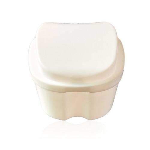 (White)Denture Bath Box Cases Dental False Teeth Storage With Hanging Container Net