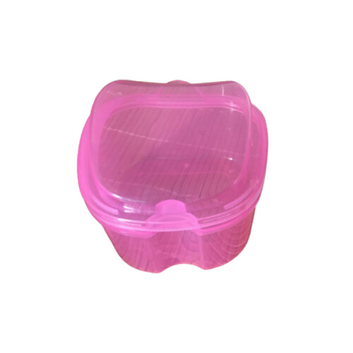 (Clear Purple)Denture Bath Box Cases Dental False Teeth Storage With Hanging Container Net