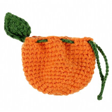 Niedlicher, orangefarbener Häkelbeutel mit Kordelzug, Ladekabel, Kopfhörer, kleine Tragetasche