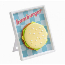 Hamburger-Shaped Silicone Trivet Set with Magnetic Photo Frame Storage Heat-Resistant Non-Slip Placemats Coasters(Blue)