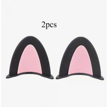 2PCS Motorcycle Helmet Decoration Lamp Decoration Cat Ear Motorcycle Helmet Cute Car Decoration Sticker Motorcycle-(Black-pink)