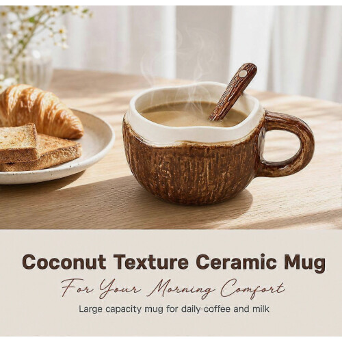 Ceramic Coconut Mug With Underglaze Pattern Large Capacity Coffee Milk Cup For Home Breakfast 2