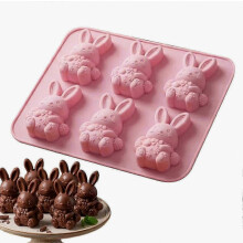 6-teilige, wiederverwendbare Silikonform mit leichtem Herauslösen, niedlicher Osterhase, für Cupcakes, Fondant, Süßigkeiten und Zucker (Braun)