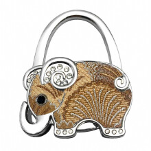 Folding Alloy Bag Hanger Hook Table Door Bag Hook Holder Metal Elephant Shape Wall Hanger Portable Wallet Hook Keychain-Khaki