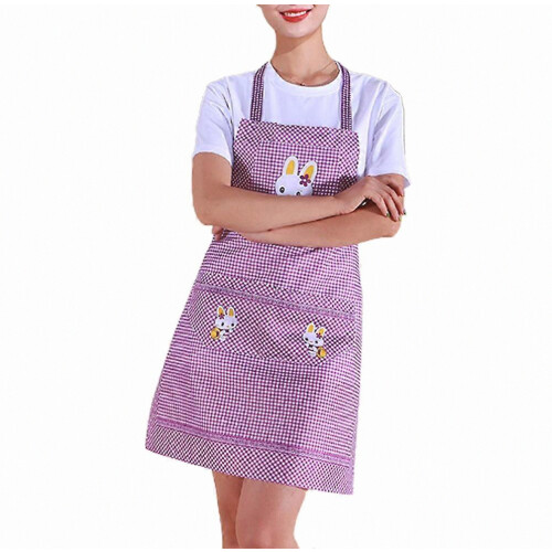Kitchen Apron - Sleeveless, Waterproof, Adjustable, Cute Cartoon Rabbit Design(Purple)