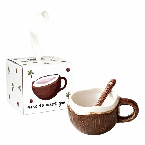 Ceramic Coconut Mug With Underglaze Pattern Large Capacity Coffee Milk Cup For Home Breakfast