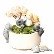 Mini Cute Kitten Gift Luckily Cat Home Garden Bonsai Decorations Office Desktop Craft(Excluding The Flower Pot)
