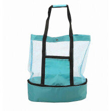 Wasserdichte, doppellagige Strandtasche aus Netzgewebe mit großem Fassungsvermögen, ideal für Picknick, Schwimmen und Einkaufen – grün