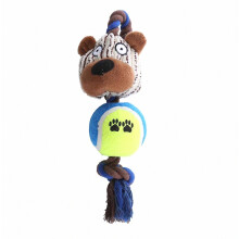 Juguete masticable de peluche para perros, juguete de peluche chirriante para perros, set de cabeza de pelota de tenis, juguete masticable, cuerda de