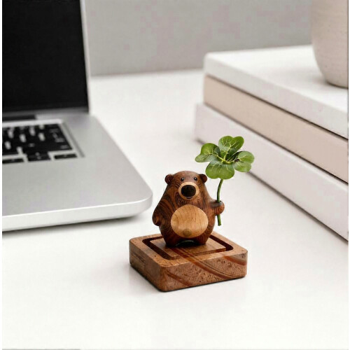 Handgemaakte houten etherische olie diffuser, houten beer etherische olie diffuser, klavertje vier voor thuis 1