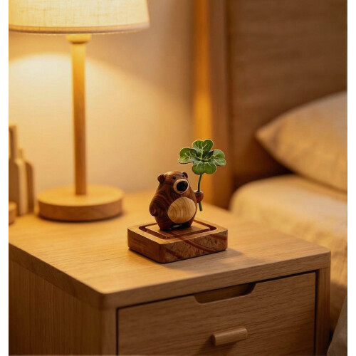 Handgemaakte houten etherische olie diffuser, houten beer etherische olie diffuser, klavertje vier voor thuis 2