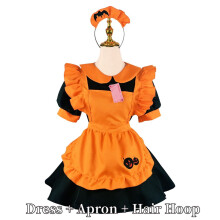 (Skirt,4XL)Lolita Halloween Party Pumpkin Maid Costume Magic Girl Role Play Stockings Dress