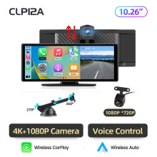 Junsun Enregistreur Vidéo Voiture 10.26 pouces, Caméra Double 4K + 1080P, Écran Tactile IPS, CarPlay et Android Auto Sans Fil, GPS