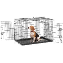 PawHut jaula para cães dobrável, 2 portas, bandeja extraível e asa de transporte, 92x57x62,5 cm, preto