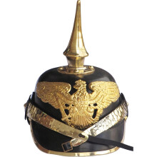 historicalmuseumstore capacete Pickelhaube Imperial Prussiano em latão e couro, com correia ajustável