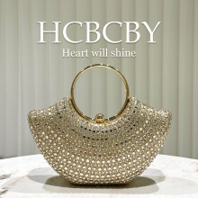 (Gold) Dark Green Shiny Rhinestone Ring Handbag, Elegant Women Evening Bridal Clutch Purse