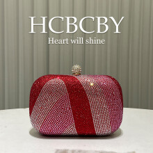 (Red) Gold Gorgeous Shiny Rhinestone Mini Bag, Elegant Women Box‑Style Evening Clutch Purse