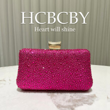 (Rose red) Women Shiny Party Bag, Luxury Hotfix Rhinestone Elegant Socialite Evening Clutch Purse