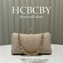 (Champagne color) Champagne Shiny Ruched Mini Bag, Gorgeous Rhinestone Chain Women Evening Clutch Purse