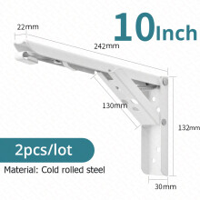 KAK opvouwbare plankbeugels, set van 2, roestvrij staal, Wit, 10inch, voor tafelwerk