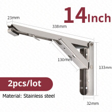 KAK opvouwbare plankbeugel, 14inch, zilver, roestvrij staal, voor tafelwerk en ruimtebesparend gebruik