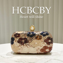 (Khaki) Champagne Shiny Sequin Embroidered Clutch, Elegant Women Evening Cheongsam Dress Purse