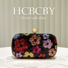 (Black) Champagne Shiny Sequin Embroidered Clutch, Elegant Women Evening Cheongsam Dress Purse