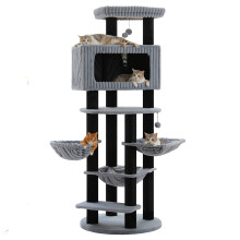Tour à chat XXL, Arbre à chat multi-niveaux avec condo spacieux, poteaux en sisal, 213 cm, Noir