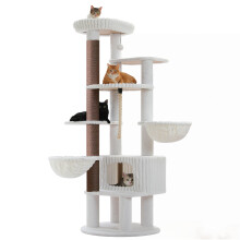 Arbre à chat XXL, Tour multi-niveaux avec condo spacieux, perchoir surdimensionné et poteaux en sisal, Gris/Blanc