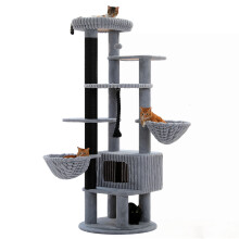Arbre à chat multi-niveaux Gris, tour haute avec condo spacieux et perchoir XL pour chats de grande taille