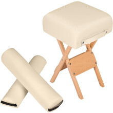 tectake, Taburete Dobrável, Assento Acolchoado e Capa de Couro Sintético, Bege, Conjunto de Acessórios para Cama de Massagem