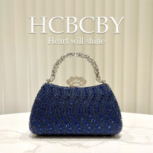 (Dark blue) Golden Shiny Gorgeous Rhinestone Handbag, Elegant Luxury Women Stylish Evening Clutch Purse