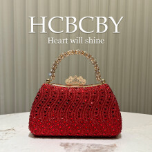 (Red) Golden Shiny Gorgeous Rhinestone Handbag, Elegant Luxury Women Stylish Evening Clutch Purse