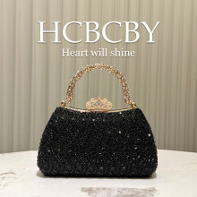 (Black) Golden Shiny Gorgeous Rhinestone Handbag, Elegant Luxury Women Stylish Evening Clutch Purse