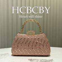 (Champagne color) Golden Shiny Gorgeous Rhinestone Handbag, Elegant Luxury Women Stylish Evening Clutch Purse