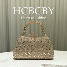 (Gold) Golden Shiny Gorgeous Rhinestone Handbag, Elegant Luxury Women Stylish Evening Clutch Purse