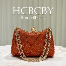(Orange) Golden Shiny Luxury Rhinestone Evening Bag, Elegant Women Stylish High-End Clutch Purse
