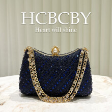 (Dark blue) Golden Shiny Luxury Rhinestone Evening Bag, Elegant Women Stylish High-End Clutch Purse