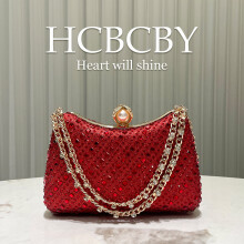 (Red) Golden Shiny Luxury Rhinestone Evening Bag, Elegant Women Stylish High-End Clutch Purse