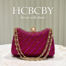 (Rose red) Golden Shiny Luxury Rhinestone Evening Bag, Elegant Women Stylish High-End Clutch Purse