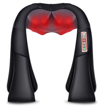 Elektrische schoudermassager, 3D knedend met infrarood verwarming, zwart, voor thuis en auto