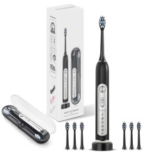 SUBORT S7 Super Sonic elektrische tandenborstel, zwart, 5 modi, IPX7 waterdicht met set van 6 opzetborstels