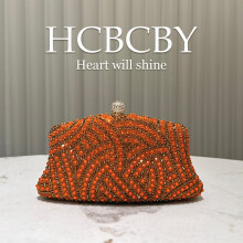 (Orange) Women Shiny Luxury Rhinestone Evening Bag, Elegant Stylish Clutch Purse for Formal Dresses