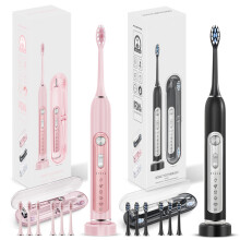 SUBORT S7 Super Sonic elektrische tandenborstel, Rose en zwart, 5 modi met smart timer en IPX7 waterdicht