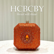(Orange) Dark Green Shiny Rhinestone Small Clutch, Elegant Women Unique Mini Box Evening Bag with Rhinestone Buckle